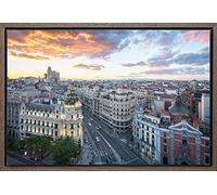 TEXFOTO Cuadro Enmarcado - Calle Gran Vía de Madrid, Edificio Metrópolis y Edificio Telefónica - Fotografía artística y Moderna Listo para Colgar - Hecho a Mano en España (40_x_60_cm)