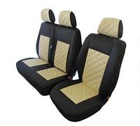 Texmar Diseñado para adaptarse a las fundas de asiento de cuero 2+1 de 2006 a 2018, VW CRAFTER 2006 a 2018 LHD negro y BEIGE ECO (1 individual 1 doble)