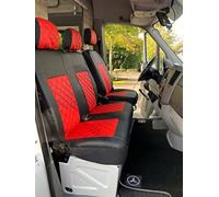 Texmar Diseñado para adaptarse a MERCEDES SPRINTER 2006-2018, VW CRAFTER 2006-2018 LHD Funda de asiento de cuero ecológico negro-rojo 2+1 (1 individual 1 doble)
