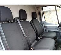 TEXMAR - Funda para asiento delantero 2+1 de tela negra diseñada para adaptarse a Ford Transit después de 2015 cabina grande para conducción a la izquierda