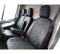 Texmar Fundas para asientos delanteros 2+1 diseñadas para Ford Transit Custom después de 2015, cabina pequeña, negras, en cuero ecológico LHD
