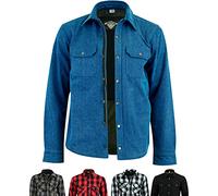 Texpeed Camisa moto hombre protecciones - Chaqueta de cuadros de motociclista fabricada con Aramid 280 g/m2 con armadura de protección (EN 1621-1) Azul - 4XL