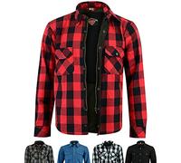 Texpeed Camisa moto hombre protecciones - Chaqueta de cuadros de motociclista fabricada con Aramid 280 g/m2 con armadura de protección (EN 1621-1) Rojo - XL