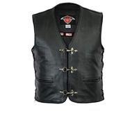 Texpeed Chaleco de cuero para moteros con hebilla - Cuero de motocicleta para hombre Negro - M