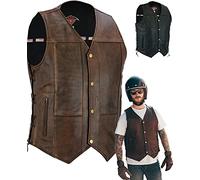 Texpeed Chaleco de cuero para moto - Cuero de motocicleta para hombre - Bolsillos con cremallera originales de motorista/Ajuste de chaleco con lados trenzados Marrón - 3XL