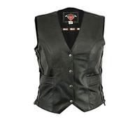 Texpeed - Chaleco de motorista para mujer - Con cordones y bolsillos - Cuero - EU42 - Pecho 102 cm
