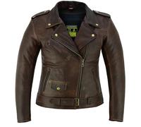 Texpeed Chaqueta de moto de cuero Marlon Brando para mujer - Chaqueta de moto de turismo para mujer con protección CE (EN 1621-1) Marrón - XS