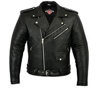 Texpeed Chaqueta de moto de cuero para hombre - Marlon Brando chaqueta de motociclista touring con protecciones originales CE (EN 1621-1) Negro - 4XL