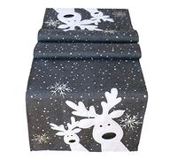 texpot Camino de mesa 40 x 85 cm, gris y blanco, plata, divertido alce, reno, mantel, decoración navideña