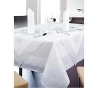 texpot Mantel de damasco de 110 x 250 cm, color blanco con borde de atlas, lavable a 95 °C, 100% algodón