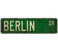 Texsource Letrero de calle de metal de Berlín de 40,6 x 10,16 cm, para decoración de pared de garaje, bar, decoración de pared