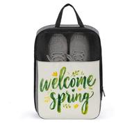 Text Hello Spring - Bolsa de zapatos con letras verdes frescas para viajes, uso diario, bolsa de almacenamiento antipolvo para zapatos de golf