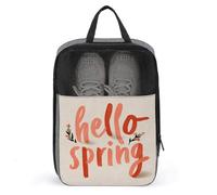 Text Hello Spring - Bolsa de zapatos minimalista floral para viajes, uso diario, bolsa de almacenamiento antipolvo para zapatos de golf
