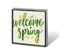 Text Hello Spring Fresh Green Lettering - Broches y alfileres unisex cuadrados ligeros para solapa, joyería para ropa, chal, sombrero