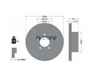 TEXTAR 2x Disco de Freno Delantero Ø302 MM con Ventilación Interior para BMW 5er