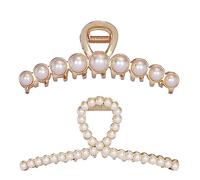 Textention Pinzas para el pelo de perlas de metal vintage, pinzas para el pelo de perlas de imitación, tamaño grande, accesorios para mujeres y niñas, 2 piezas