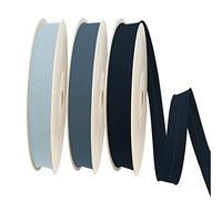 TEXTEX = Bies de 20mm de Ancho. 50% Algodón y 50% Poliéster. Pack de 3 Piezas de 10m Cada Una - (Azul Claro/Azul Medio/Azul Marino)