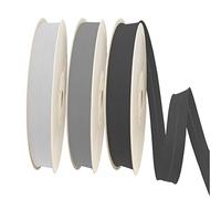 TEXTEX = Bies de 20mm de Ancho. 50% Algodón y 50% Poliéster. Pack de 3 Piezas de 10m Cada Una - (Gris Claro/Gris Medio/Gris Oscuro)