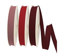 TEXTEX = Bies de 20mm de Ancho. 50% Algodón y 50% Poliéster. Pack de 3 Piezas de 10m Cada Una - (Maquillaje/Rojo Ferrari/Granate)