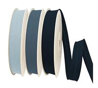 TEXTEX = Bies de 30mm de Ancho. 50% Algodón y 50% Poliéster. Pack de 3 Piezas de 10m Cada Una - (Azul Claro/Azul Medio/Azul Marino)