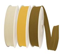 TEXTEX = Bies de 40mm de Ancho. 50% Algodón y 50% Poliéster. Pack de 3 Piezas de 10m Cada Una - (Amarillo Claro/Amarillo/Ocre)