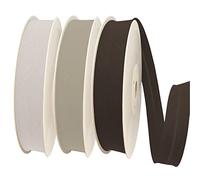 TEXTEX = Bies de 40mm de Ancho. 50% Algodón y 50% Poliéster. Pack de 3 Piezas de 10m Cada Una - (Blanco Roto/Beige/Marrón)