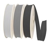 TEXTEX = Bies de 40mm de Ancho. 50% Algodón y 50% Poliéster. Pack de 3 Piezas de 10m Cada Una - (Gris Claro/Gris Medio/Gris Oscuro)