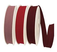 TEXTEX = Bies de 40mm de Ancho. 50% Algodón y 50% Poliéster. Pack de 3 Piezas de 10m Cada Una - (Maquillaje/Rojo Ferrari/Granate)