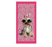 Textil Toalla de Playa, Microfibra, 70 cm x 150 cm,Toalla De Baño, 3D Caballo Piña Flamingo Cachorro Patrón Toalla para Viajar Surf Sauna Piscina Absorbente Fácil De Secar (Perro Leopardo Rosa)