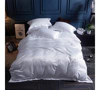 Textiles del hogar,100% seda de morera / algodón Funda nórdica tamaño Queen King Ropa de cama de color sólido Funda de edredón Versión A: Seda real / Versión B: 100% algodón-su yan_200X230cm 4piece