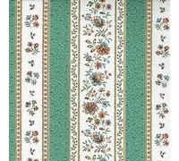 Textiles français Tela de algodón estampada con revestimiento acrílico - Tela provenzal GORDES - rayas florales | Verde Paris y Ecru con Amarillo, Azul y Rojo | ancho: 160 cm (por metro lineal)*