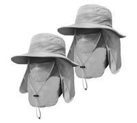 Textiluna 2 Pieces Men's Wide Brim Fishing Hat Outdoor UPF 50+ Protection Removable Face and Neck Flap(Light Grey+Light Grey)