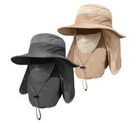 Textiluna 2 Pieces Men's Wide Brim Fishing Hat Outdoor UPF 50+ Protection Removable Face and Neck Flap(Dark Gray+Khaki)