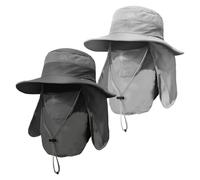 Textiluna 2 Pieces Men's Wide Brim Fishing Hat Outdoor UPF 50+ Protection Removable Face and Neck Flap(Dark Grey+Light Grey)