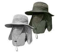 Textiluna 2 Pieces Men's Wide Brim Fishing Hat Outdoor UPF 50+ Protection Removable Face and Neck Flap(Light Grey+Army Green)
