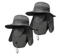 Textiluna 2 Pieces Men's Wide Brim Fishing Hat Outdoor UPF 50+ Protection Removable Face and Neck Flap(Dark Grey+Dark Grey)