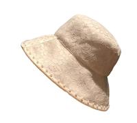 Textiluna Sombrero de Pescador Transpirable con Perlas Huecas, for Mujer, Informal, con Encaje, Protector Solar, Ligero(Khaqi)