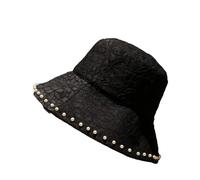 Textiluna Sombrero de Pescador Transpirable con Perlas Huecas, for Mujer, Informal, con Encaje, Protector Solar, Ligero(Black)