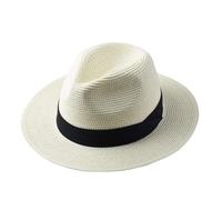 Textiluna Sombreros Panamá for Hombre y Mujer, Sombrero de Paja de ala Ancha for Playa, Sombreros de Verano for Mujer, Sombrero Fedora de Talla Grande(Milk White,L 58-60cm)