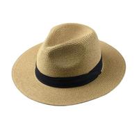 Textiluna Sombreros Panamá for Hombre y Mujer, Sombrero de Paja de ala Ancha for Playa, Sombreros de Verano for Mujer, Sombrero Fedora de Talla Grande(Khaki,M 55-57cm)