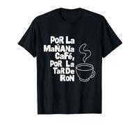 Texto Blanco por LA Manana Cafe por LA Tarde Ron Camiseta gráfica económica, Hombre, Negro, M