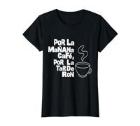 Texto Blanco por LA Manana Cafe por LA Tarde Ron Camiseta gráfica económica, Mujer, Negro, L