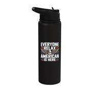 Texto de humor de EE. UU. Divertido Todos se relajan The American Is Here Stainless Steel Insulated Water Bottle