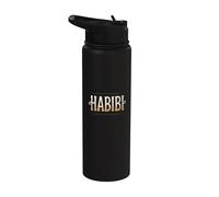 Texto divertido Yalla Habibi significa Let's Go My Love Árabe Divertido Stainless Steel Insulated Water Bottle