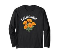 Texto envejecido de California con amapolas de acuarela Manga Larga
