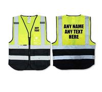 Texto personalizado Amarillo Azul Marino Salzmann 3M. Chaleco de seguridad de alta visibilidad chaleco multi bolsillos para teléfono, tarjeta de identificación Hi-Vis chaleco 3M cinta reflectante alta