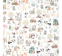 TexTrend Tela al Metro - Algodón - 1 Metro 160 x 100 cm - Tela para Costura - Niños - Animales de Granja Blanco