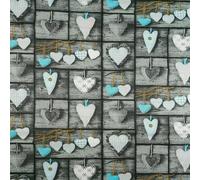 Textrend, tela de algodón, tela para coser, 100% algodón, corazones, tela textil 1x1,6m, tela por metro, patchwork (Corazones en rosa turquesa sobre panel gris)