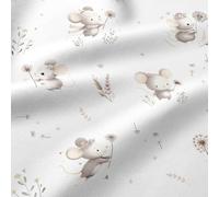 TexTrend Telas por Metro - Algodón - 1 Metro 160 x 100 cm - Tela para Costura - Niños - Pequeño Ratón Blanco