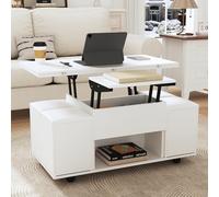 (Textual Change) Mesa de centro multifuncional elevable: el escritorio puede abrir 2 mesas, blanco + blanco, gran capacidad, muebles modernos de salón, oficina, mesa de comedor, mesa de ocio, mesa